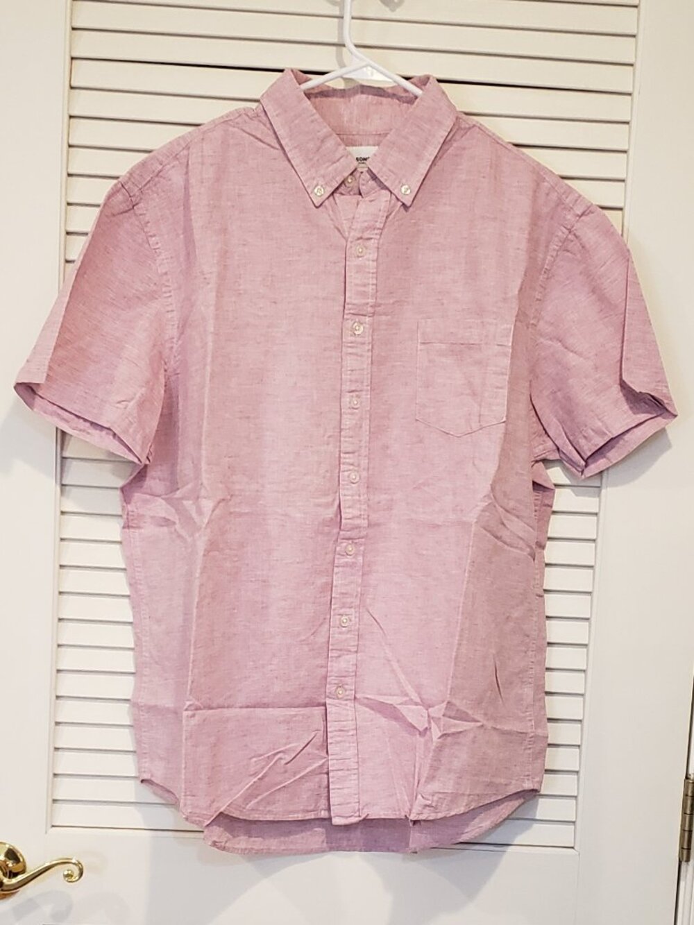 Sonoma Men's pink short sleeve button down shirt cotton/linen blend Size XL